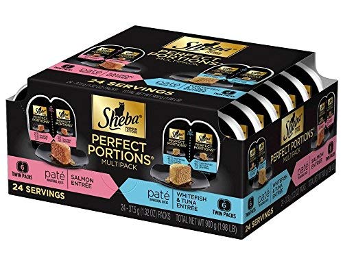 Sheba Perfect Portions Multipack Salmon and Whitefish & Tuna Entrée Wet Cat Food Corn Soy Wheat Free (12 Twin Packs), 1.98 Pounds