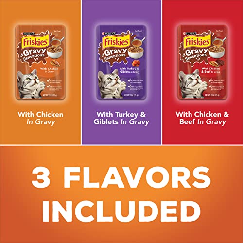 Purina Friskies Gravy Wet Cat Food Variety Pack, Gravy Sensations Poultry Pouches - (2 Packs of 12) 3 Oz. Pouches