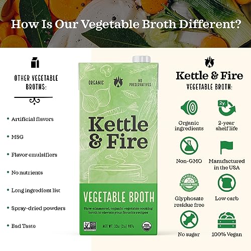 Vegetable broth by Kettle and Fire - fresh vegetables soup, Gluten-Free, Paleo Friendly, Dairy Free, Keto Diet, Natural Soup Base, 32oz (Pack of 4)