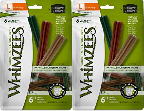 Whimzees 2 Pack of Stix Grain-Free Dental Dog Treats, 7 Large Chews Each