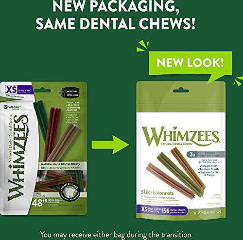 Whimzees Natural Dental Care Stix Dog Treats X-Small - 56 Pack - (Dogs 5-15 lbs) - Pack of 3