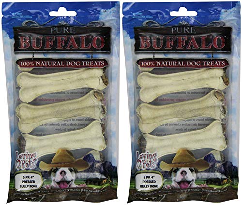 Loving Pets Pure Buffalo 4-Inch Pressed Bully Bone Dog Treat, 10-Pack