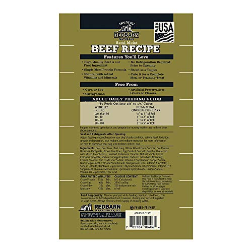 Redbarn 4lb Beef Recipe Rolled Food | Natural Ingredients with Added Vitamins & Minerals - Shelf Stable Food, Topper or Training Reward | Made in USA (Pack of 2)