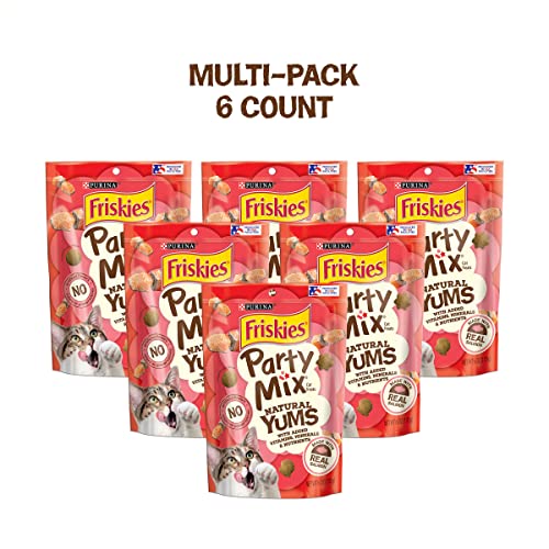 Friskies Purina Natural Cat Treats, Party Mix Natural YUMS with Real Chicken & Vitamins, Minerals & Nutrients - (6) 6 oz. Pouches