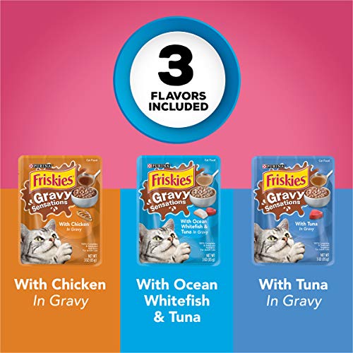 Purina Friskies Gravy Sensations Variety Packs Wet Cat Food, Surfin' & Turfin' Favorites, 36 Ounces, Pack of 12