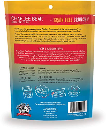 Charlee Bear Grain Free Bear Crunch Dog Treats 2 Flavor Variety Bundle: (2) Bacon & Blueberry Flavor and (2) Turkey, Sweet Potato & Cranberry Flavor, 8 Ounces Each (4 Pack)