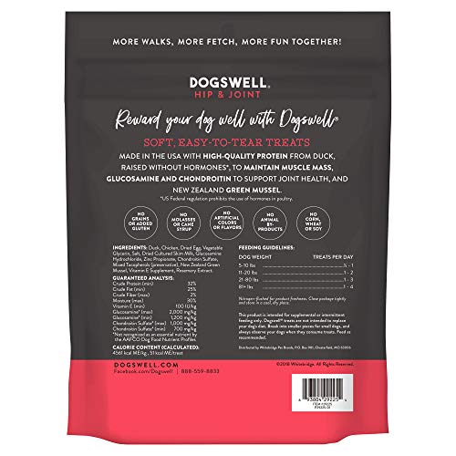 Dogswell 100% Meaty Soft Treats for Dogs, Made in the USA with Glucosamine, Chondroitin & New Zealand Green Mussel for Healthy Hips