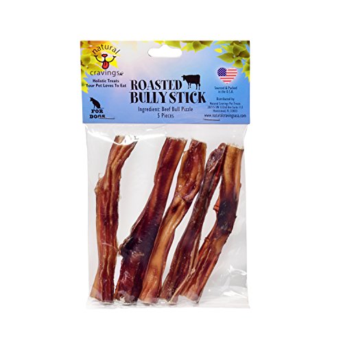 Natural Cravings USA Roasted Bully Sticks for Dogs | All Natural, Odor Free, High Protein | Premium Quality Chew | 5"