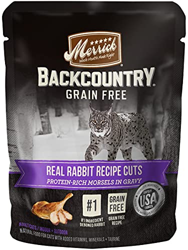 Merrick Backcountry Natural Wet Cat Food, Real Rabbit Recipe Cuts with Added Vitamins & Minerals, Protein-Rich Morsels in Gravy, Grain Free Recipe, 3 OZ Pouch (Pack of 12)