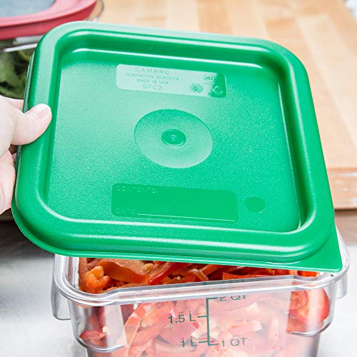 Cambro 4SFSCW135 4 Qt. Clear Square Polycarbonate Food Storage Container with SFC2452 Kelly Green Lid