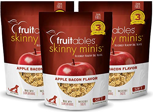 Fruitables Skinny Minis 5 Ounce Apple Bacon Low Calorie Soft and Chewy Training Treat Pack of 3