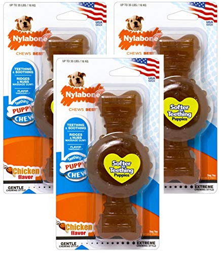 Nylabone 3 Pack of Puppy Teething Ring Bone, Chicken Flavor, Wolf Size/Up to 35 lbs.