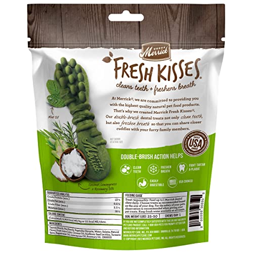 Merrick Fresh Kisses Oral Care Dental Dog Treats for Dogs Extra Small Dogs 5-15 lbs