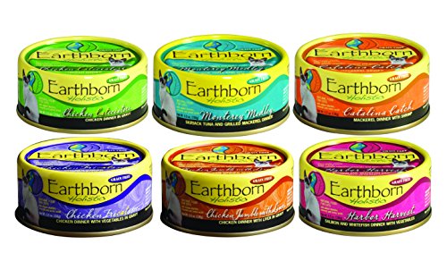 Earthborn Grain-Free 5.5 Oz Canned Cat Food Mixed 24 Cans with 6 Flavors – Chicken Catcciatori, Monterey Medley, Catalina Catch, Chicken Fricatssee, Chicken Jumble with Liver, Harbor Harvest