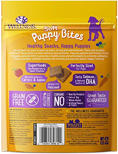 Wellness 4 Pack of Soft Puppy Bites, 3 Ounces Each, Grain-Free Lamb & Salmon Recipe Dog Treats