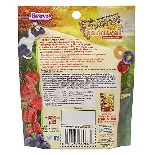 F.M. Brown's Tropical Carnival Hoops Small Animal Treats, 3-oz Bag - Vitamins and Minerals for Rabbits, Guinea Pigs, Chinchillas, Mice, Rats and Hamsters, Supports Healthy Teeth and Gums