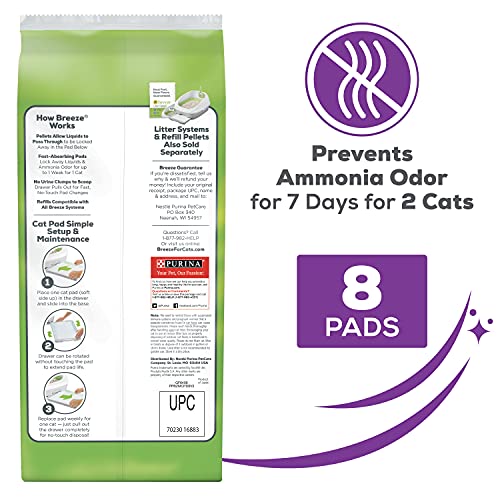 Purina Tidy Cats Cat Litter Accessories, Breeze Pads Refill Pack Multi Cat Litter 8 Count Bag