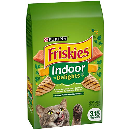 Friskies Dry Cat Food, Indoor Delights, Flavors of Chicken, Salmon, Cheese and Garden Greens, 3.15 Lb Bag