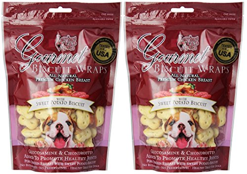 (2 Pack) Loving Pets All Natural Premium Sweet Potato Biscuit and Chicken Wraps with Glucosamine and Chondroitin Dog Treats, 8 oz