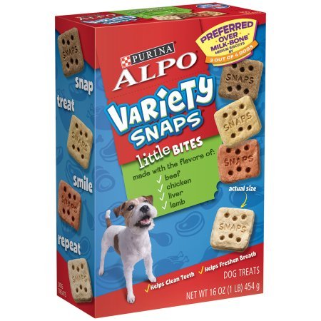 Purina ALPO Variety Snaps Little Bites Dog Treats/Snacks/Biscuits with Beef, Chicken, Liver & Lamb Flavors 16 oz. Box, Pack of 2 (2 - 16 oz Boxes)