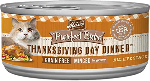 Merrick Purrfect Bistro Wet Cat Food, Thanksgiving Day Dinner Flavor Minced in Gravy, Grain Free Cat Food for All Life Stages, 5.5-Ounce Can (Pack of 12)
