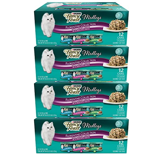 Fancy Feast Elegant Medleys Florentine Collection Cat Food Variety Pack 12-3 oz. Cans [Contains: 4 Each: Turkey Florentine, Tuna Florentine & White Meat Chicken Florentine] (4 Cases of 12 cans)
