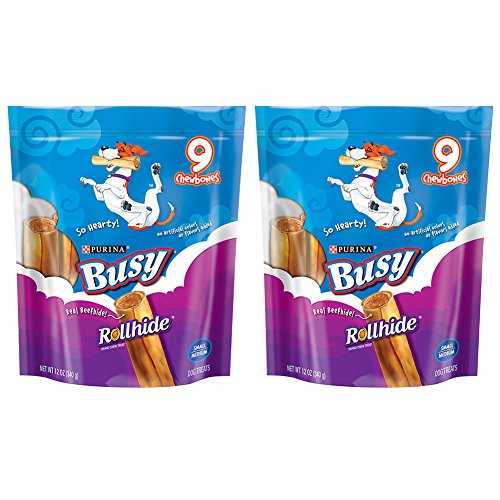 Purina Busy Rollhide Dog Bone Treats (2 Pack) - 12 Ounces - Small/Medium (9-Count Per Pouch - 18 Rollhides Total)
