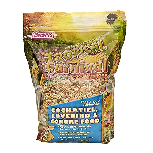 Tropical Carnival F.M. Brown's, Gourmet Bird Food for Cockatiels, Lovebirds, and Conures, Vitamin-Nutrient Fortified Daily Diet