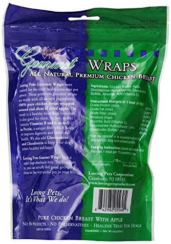 Loving Pets All Natural Premium Apple and Chicken Wraps with Glucosamine and Chondroitin Dog Treats, 6 oz (2-Pack)