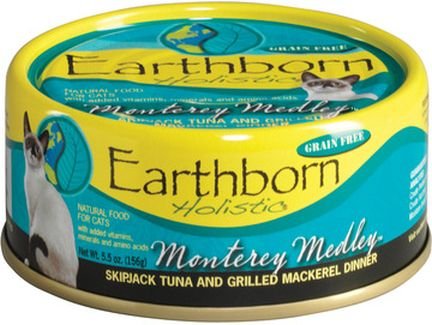 Earthborn Holistic Wet Cat Food Variety Pack - 4 Flavors (Catalina Catch, Harbor Harvest, Chicken Catcciatori, and Monterey Medley) - 5.5 Ounces Each (12 Total Cans)