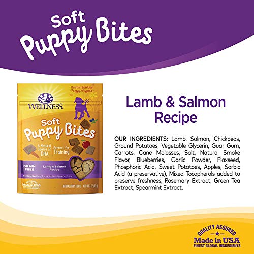 Wellness 4 Pack of Soft Puppy Bites, 3 Ounces Each, Grain-Free Lamb & Salmon Recipe Dog Treats