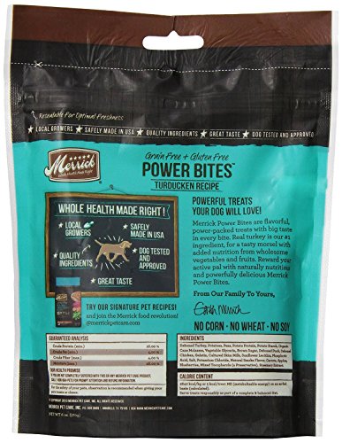 Merrick Power Bites All Natural Grain Free Gluten Free Soft & Chewy Chews Dog Treats Turducken, 6 OZ