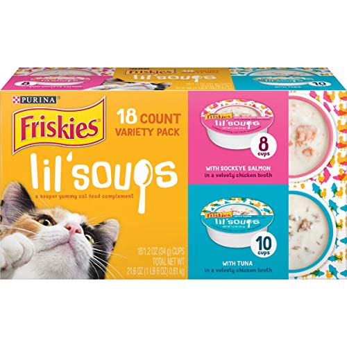 Friskies Purina Natural, Grain Free Wet Cat Food Complement, Lil' Soups with Sockeye Salmon in Chicken Broth - (8) 1.2 oz. Cups