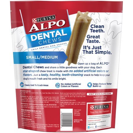 Purina Alpo Dental Chews Small/Medium Daily Dental Dog Snacks, 24 Count (2 Pack)