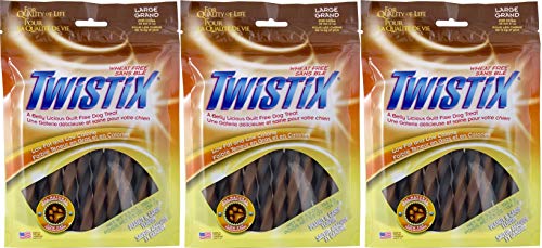 Twistix 3 Pack of Peanut and Carob Twistix Wheat-Free Chews, Large, for Dogs 30 Pounds and Up