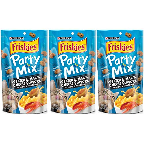 3 Bags of Friskies Party Mix Tender Crunchy Lobster Mac N' Cheese Cat Treats 2.1 oz ea