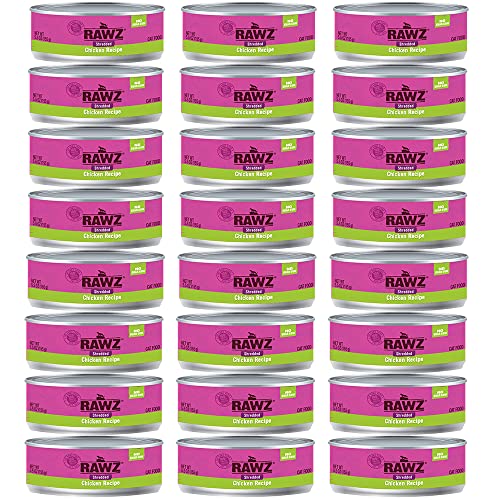 Rawz Natural Premium Shredded Canned Cat Wet Food - Made with Real Meat Ingredients No BPA or Gums - 5.5oz Cans 24 Count