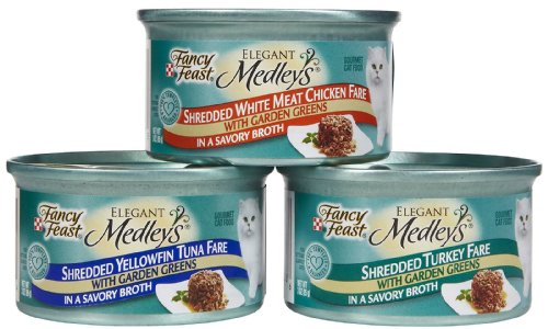 Fancy Feast Elegant Medley`s Shredded Fare Collection Variety Pack Canned Cat Food 24 - 3oz Cans
