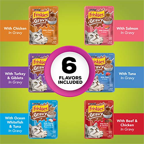 Purina Friskies Gravy Wet Cat Food Variety Pack, Gravy Sensations Farm & Fish Pouches - (24) 3 oz. Pouches