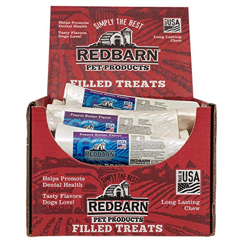 Redbarn 3 to 6" Filled Dog Bones (Peanut Butter, Cheese N' Bacon, Beef), Natural Long-Lasting Dental Treats; Suitable for Aggressive Chewers. (Peanut Butter, Large (5-6") - 10 Pack)