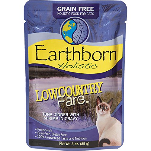 Earthborn Holistic Grain Free Wet Cat Food in Gravy Pouches - 3 Ounces Each - 3 Flavors - Fin & Fowl, Lowcountry Fare, and Keywest Zest (12 Pouches Total)