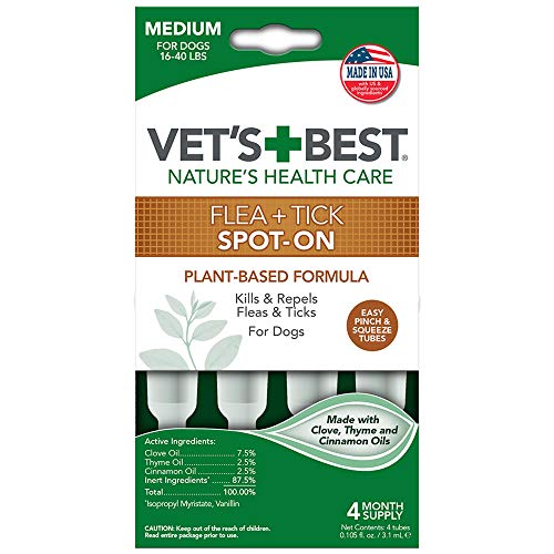 Vet's Best Topical Flea & Tick Treatment for Dogs 16-40lbs, 4 Month Supply