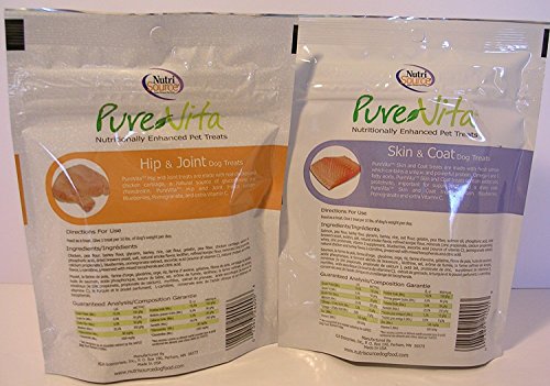 Pure Vita Dog Treats Bundle of 2-6 oz Bags - Salmon Skin & Coat and Chicken Hip & Joint