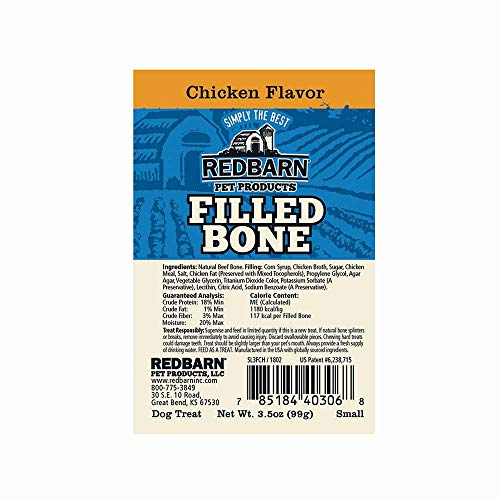 Redbarn Filled Dog Bones | Natural Long-Lasting Dental Treats; Suitable for Aggressive Chewers. (Chicken, Small (3") - 10 Bones)