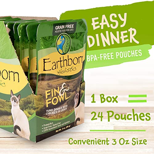 Earthborn Holistic Fin & Fowl with Tuna & Chicken Grain-Free Wet Cat Food Pouches, Case of 24