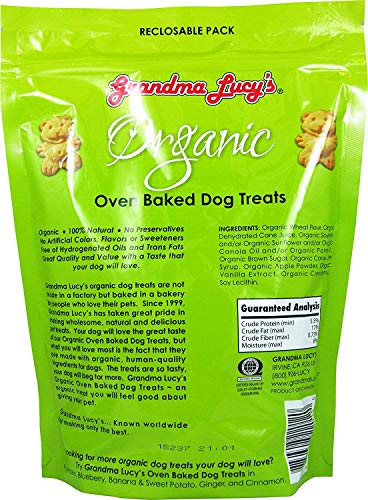 Grandma Lucy's 2 Piece Bundle of Organic Oven Baked Dog Treats, 14 Ounces Each, Blueberry and Apple