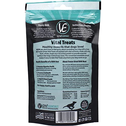 Vital Essentials Freeze Dried Grain Free Salmon Treats for Dogs - All-Natural Omega 3 & 6 for Immune Support - Heart Health - Shiny Coat - Allergy Support - All Breeds