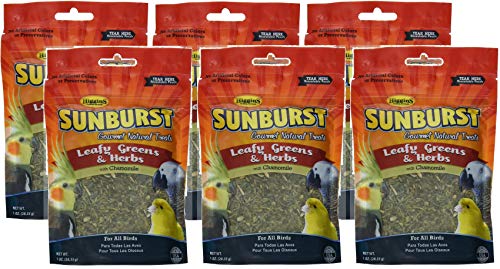 Higgins 6 Pack of Sunburst Leafy Greens & Herbs Gourmet Treats for All Birds, 1 Ounce Per Pack