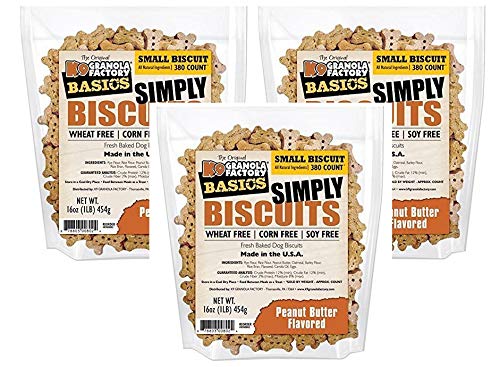 K9 Granola Factory 3 Pack of Simply Biscuits with Peanut Butter, Small (350 Count / 16 Ounce Bag)