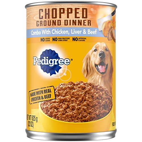 Pedigree Adult Canned Wet Dog Food Chopped Ground Dinner Combo with Chicken, Beef & Liver Flavor, 22 oz. Cans (Pack of 12)
